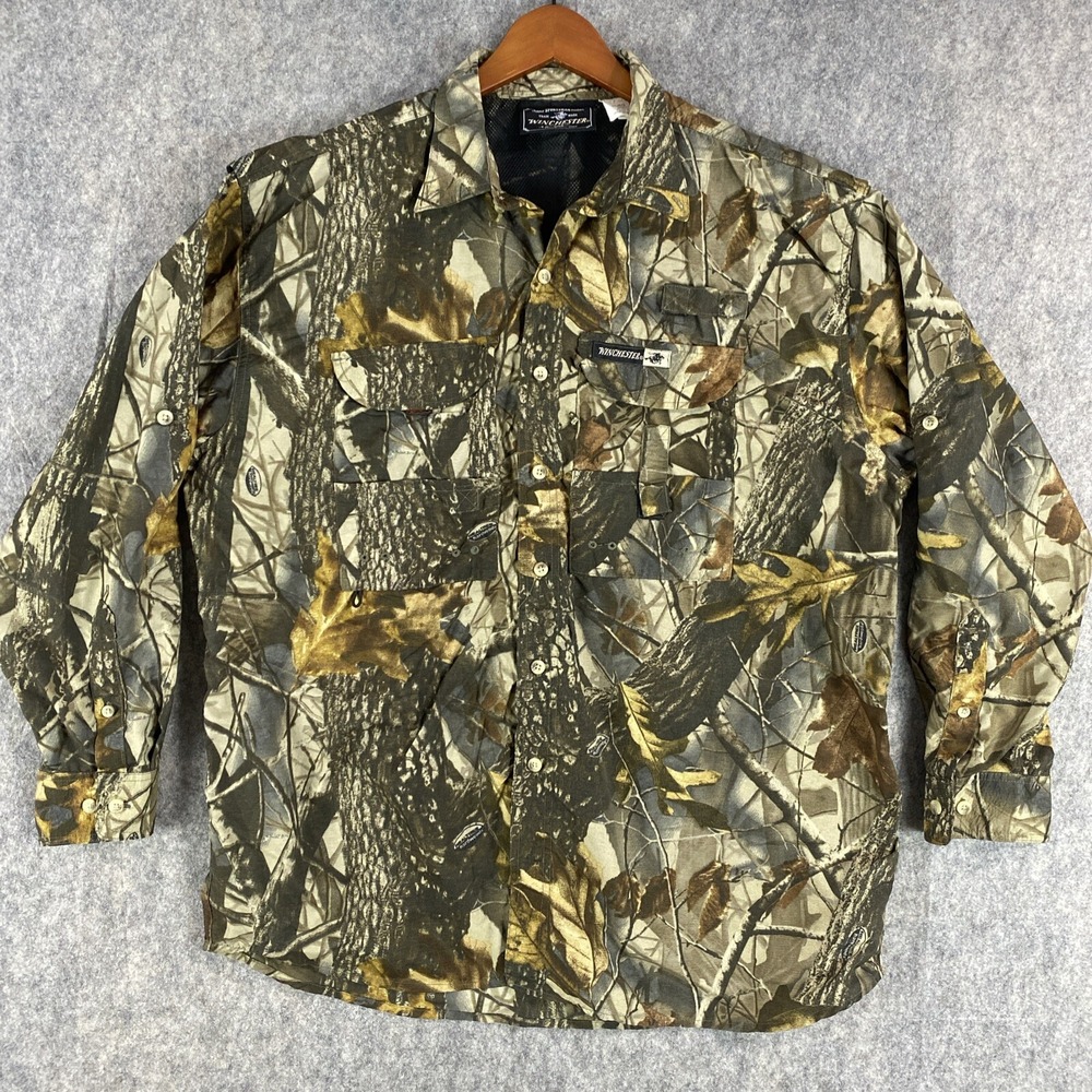 Winchester Shirt Mens L Camouflage Vented Nylon Hunting Fishing Long Sleeve